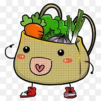 装着新鲜蔬菜的小背篓卡通形象