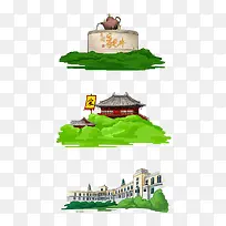 自制生动创意彩绘杭州地标免抠图