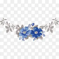 传统花样图案矢量蓝色装饰花纹边