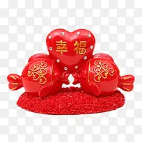 红色喜庆接吻鱼摆件