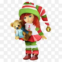 卡通圣诞可爱女孩抱小熊玩偶