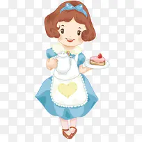 女仆拿着蛋糕和茶