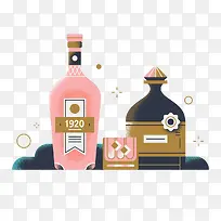 装有酒的酒瓶和杯子PNG