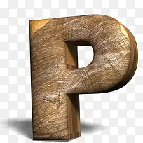 高清免抠立体木头英文字母P