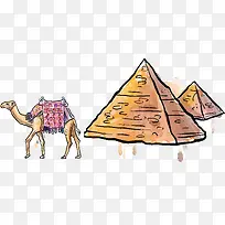卡通水彩金字塔和骆驼矢量