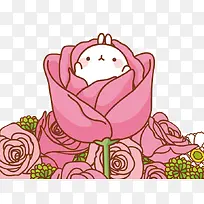 藏在花朵中的兔兔PNG