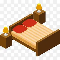 褐色床铺与床头柜
