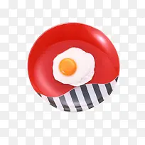 红色碗里一个煎好的鸡蛋