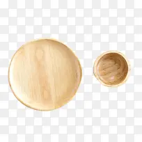 棕色木质纹理凹陷圆木盘和圆木碗