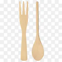 清晰的木质汤勺和叉子实物