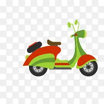 卡通手绘绿色的摩托车