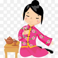 中国风品茶女人免抠图