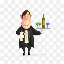矢量卡通酒吧服务员png