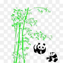 嫩绿竹子可爱熊猫