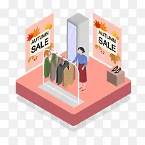 电商促销服装店创意扁平2.5D元素
