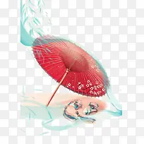 水彩手绘中式伞