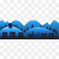蓝色冬日雪地小屋