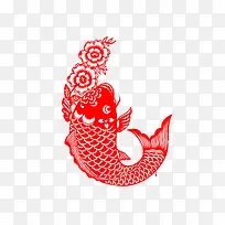 中国风创意剪纸红色的锦鲤