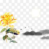 重阳节山水菊花元素