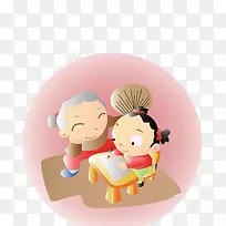 奶奶陪着小孩子写字