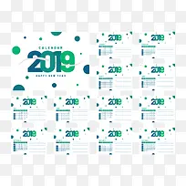 绿色2019日历矢量图