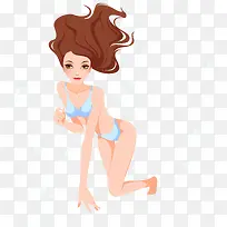手绘游泳的女士和气泡