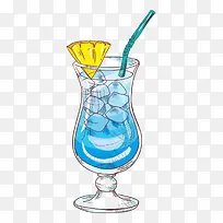 手绘卡通蓝色冰镇饮料玻璃杯