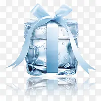 高清创意合成效果透明的冰块蓝色蝴蝶结