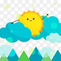 卡通夏季云中的太阳矢量图