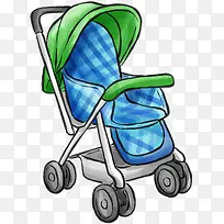 蓝色格纹婴儿儿童推车