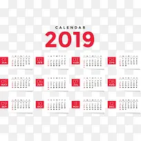 红色的2019新年日历
