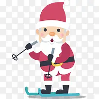 冬天滑雪的圣诞老人