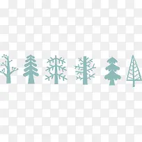 冬季树木蓝色卡通剪影