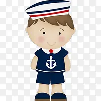 卡通戴水手帽穿水手制服的小男孩