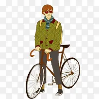 卡通骑着自行车男人免抠图