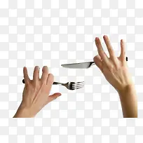 立体手指触碰刀叉的手素材