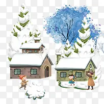 冬季卡通手绘雪景