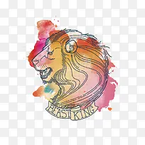 手绘的颜料听歌狮子