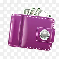 矢量紫色钱包钱夹美元钱币