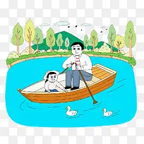 爸爸和孩子划船