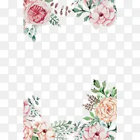 粉色手绘玫瑰花卉边框设计