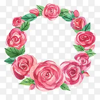 粉色手绘玫瑰花花环边框
