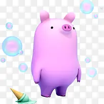 c4d卡通吹泡泡的粉色猪猪装饰