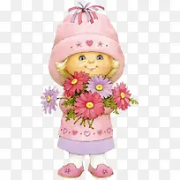 小女孩和页菊花