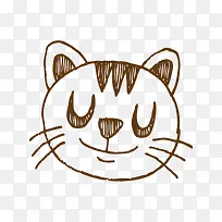 手绘线条插画猫脸