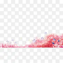 免抠卡通手绘水墨粉色花丛