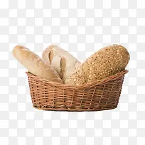 编织竹篮里的法式面包实物