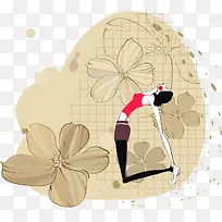 鲜花瑜伽运动插画