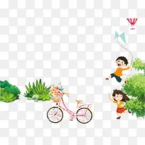 卡通清新春游海报插画免抠