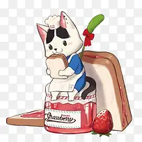 矢量草莓酱和小猫
